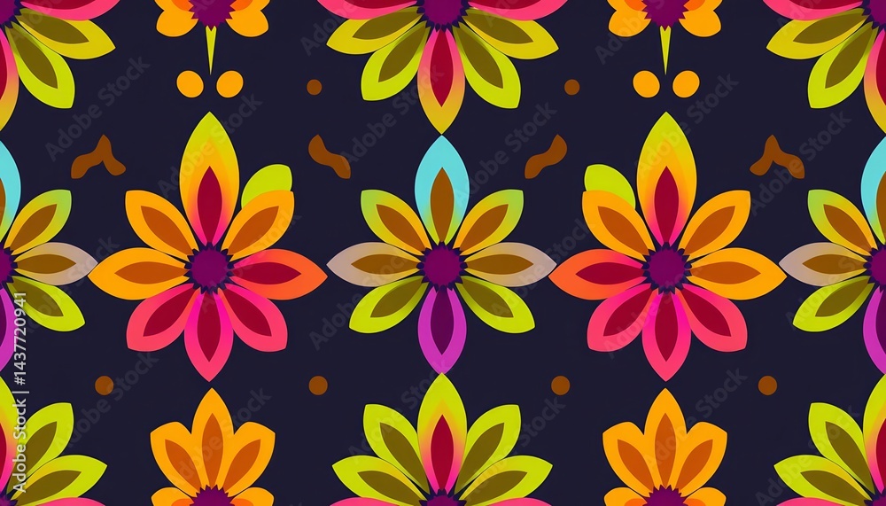 Obraz premium Abstract cut-out vector flower pattern Seamless repeat design with ample negative space, vibrant, wallpaper