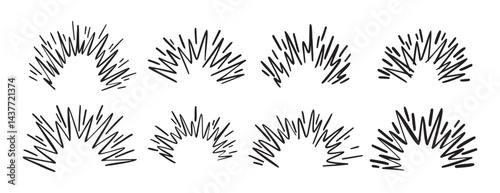 Cartoon doodle line hand drawn boom effect set. comic bomb explosion. energy hit, crash with sparks. Power action elements 