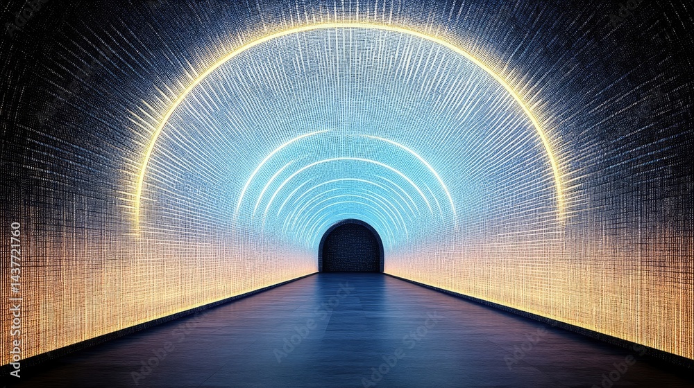 Obraz premium Futuristic tunnel with vibrant neon lighting. Detailed, modern, and illuminated pathway