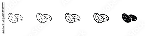 Set of 5 pixel perfect Potato icon with 1 unexpanded, 1 silhouette, A simple potato illustration symbolizing food, agriculture, and vegetable produce