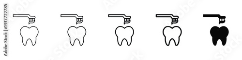 Set of 5 pixel perfect Teeth cleaning icon with 1 unexpanded, 1 silhouette, An illustration representing oral hygiene and dental care through teeth cleaning