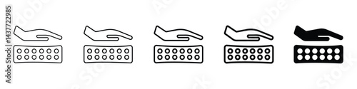 Set of 5 pixel perfect Latex mattress material icon with 1 unexpanded, 1 silhouette, An icon showing latex mattress materials symbolizing comfort and bedding quality