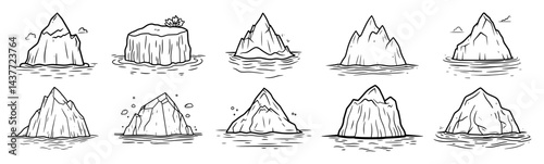 hand drawn iceberg collection black and white vector