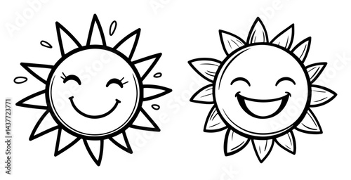 cute smiling sun cartoon black and white vector