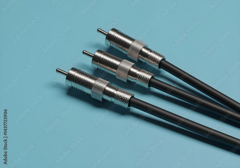 bnc connectors and coaxial cables, blue background, connecting cables for professional audio visual equipment bnc connectors and coaxial cables, blue background, connecting cables for professional audio visual equipment
