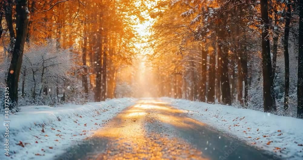 Winter forest path golden light Winter forest path golden light