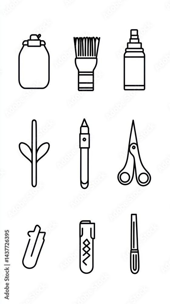 Collection of graphic outline tools and supplies.
