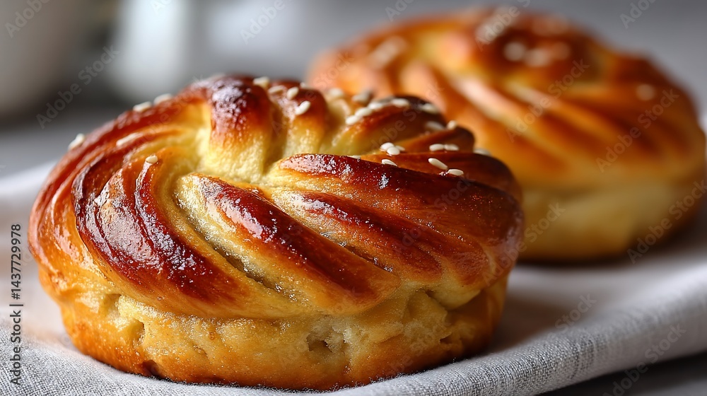 Fototapeta premium Golden swirl pastries on a cloth