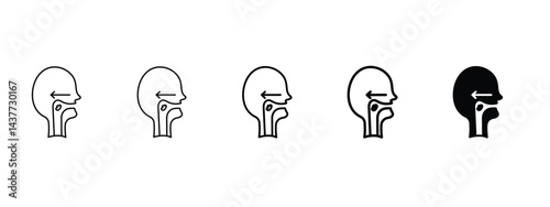Set of 5 pixel perfect Swallowing reflex icon with 1 unexpanded, 1 silhouette, An illustration of the swallowing reflex symbolizing body functions and health