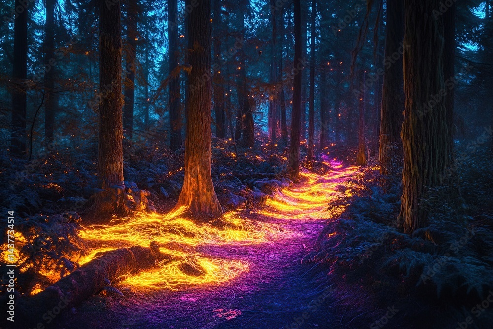 Enchanting forest path at night Enchanting forest path at night