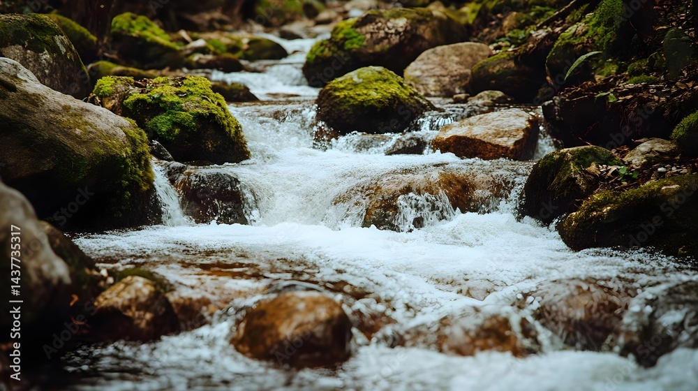 Fototapeta premium Picturesque Mountain Stream with Crystal Clear Water and Rocks