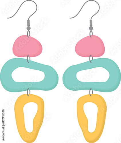Pair of cute earrings with organic shapes isolated on white. Female colorful ear accessories
