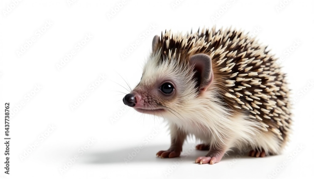 Obraz premium Close-up of a single hedgehog on a stark white backdrop , cute, wildlife, prickles
