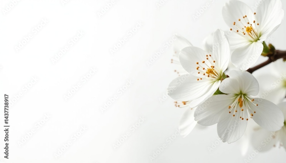 Obraz premium Delicate white blossoms against a stark white background , light, element, innocent