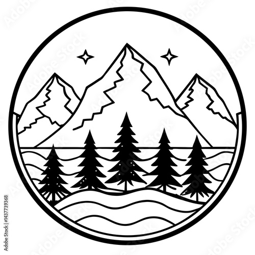Mountain mandala with forest elements