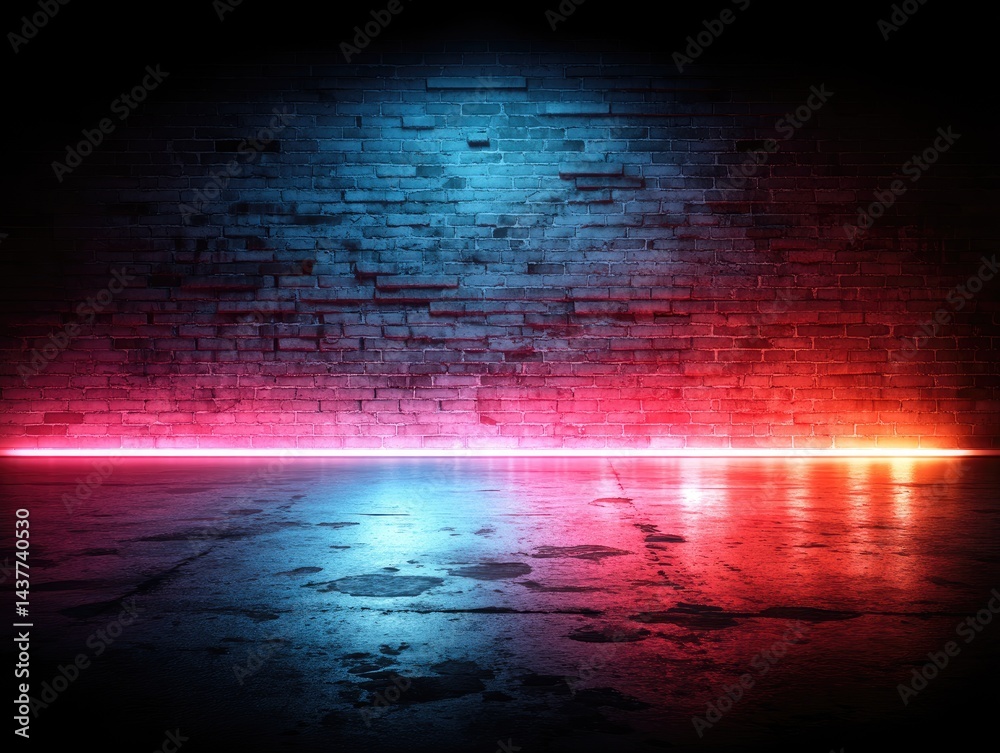 Fototapeta premium Neon glow on brick wall