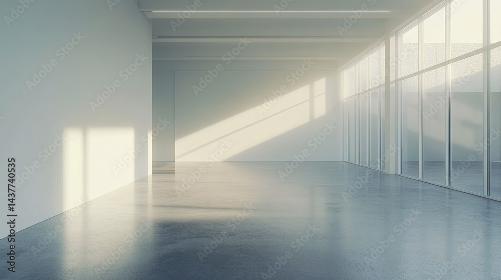 Fototapeta premium bright, modern, minimal office space with empty white walls and large glass windows
