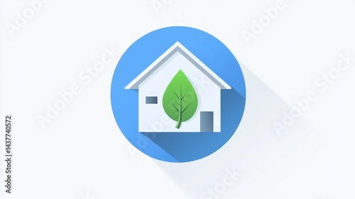 Eco-friendly home design, sustainable living, green leaf, environmental concept, white background