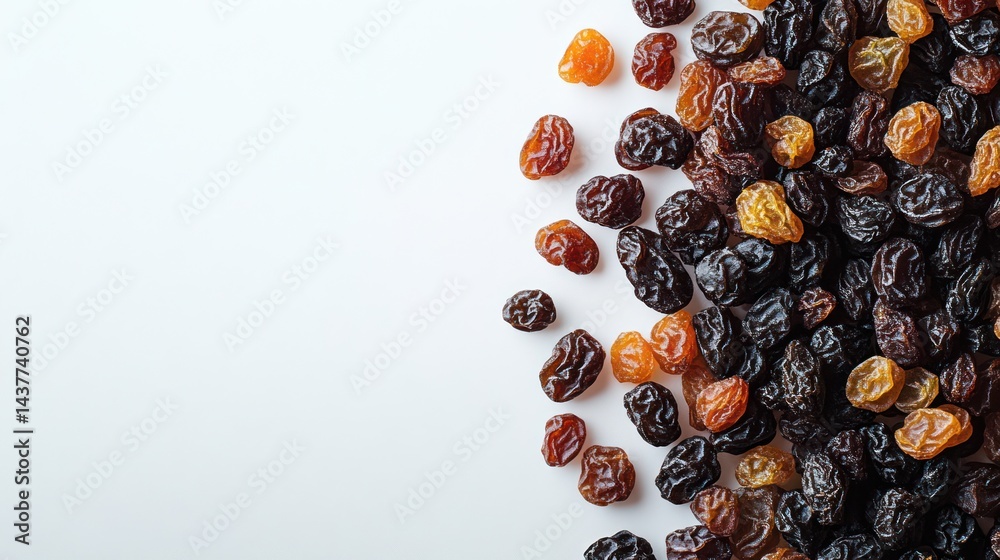 Obraz premium Golden & dark raisins scattered on white