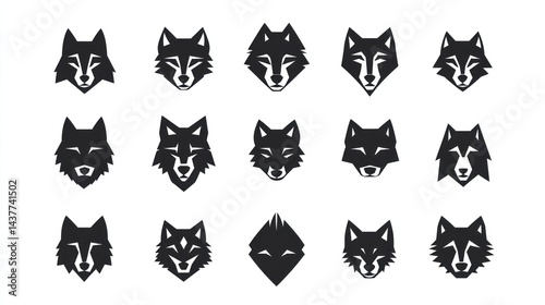 Set of wolf head logo designs for branding and graphic arts
