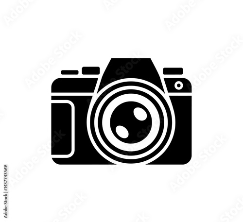Camera icon vector in black color on white background.