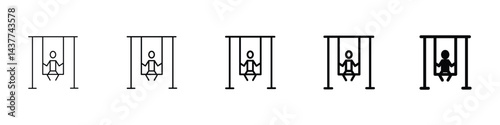 Set of 5 pixel perfect Swing Icon with 1 unexpanded, 1 silhouette, An illustration of a swing symbolizing childhood fun, playgrounds, and outdoor activities