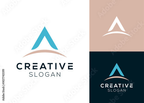 Letter A with horizon line element logo design