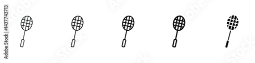 Set of 5 pixel perfect Badminton icon with 1 unexpanded, 1 silhouette, An illustration of a badminton racket and shuttlecock symbolizing sports and recreation