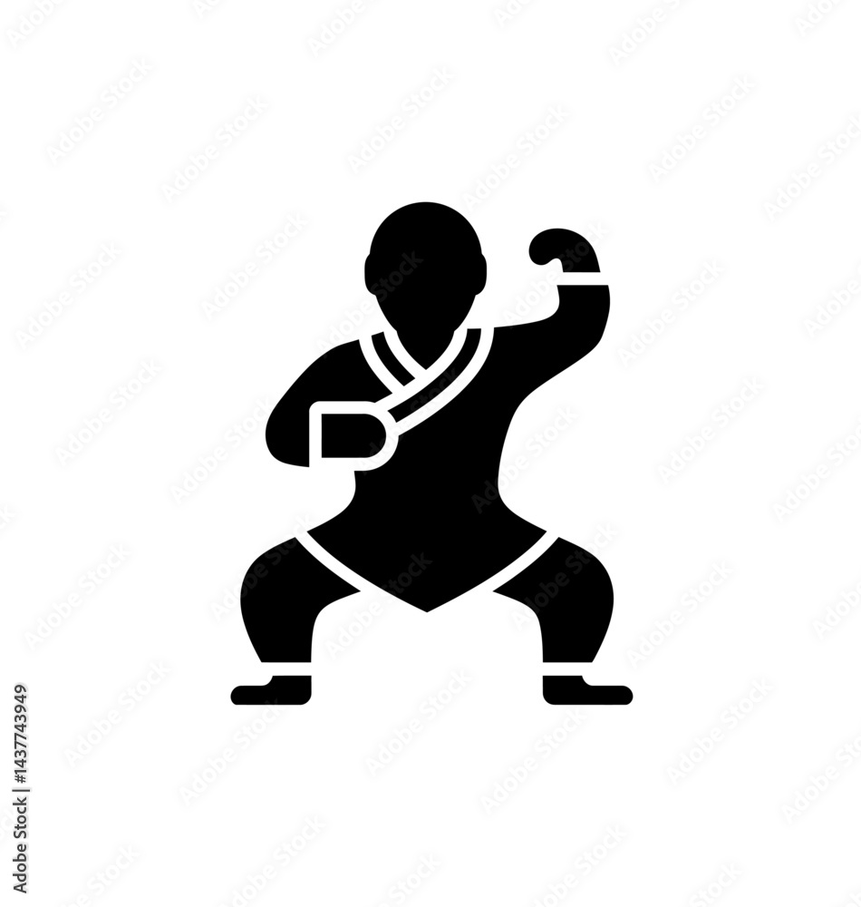 Kung fu master silhouette. Shaolin master. Icon vector in black color on white background. Kung fu master silhouette. Shaolin master. Icon vector in black color on white background.