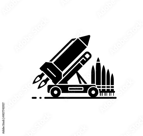 Rocket launcher icon vector in black color on white background.