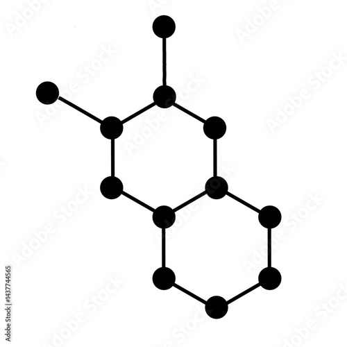 Hormone structure concept. Chemical molecule formula with molecular lines, particles, atoms and cells. Biotechnology, pharmaceutical ecosystem, therapy model. Simple dot design isolated on white
