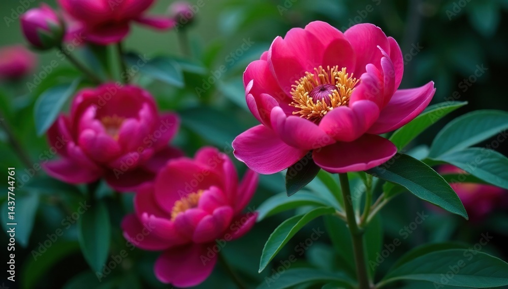 Bold peony blooms, rich jewel tones, lush foliage , floral, elegant Bold peony blooms, rich jewel tones, lush foliage , floral, elegant