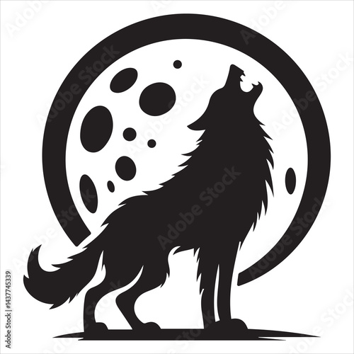 Halloween werewolf howling at moon silhouette, minimalist vector