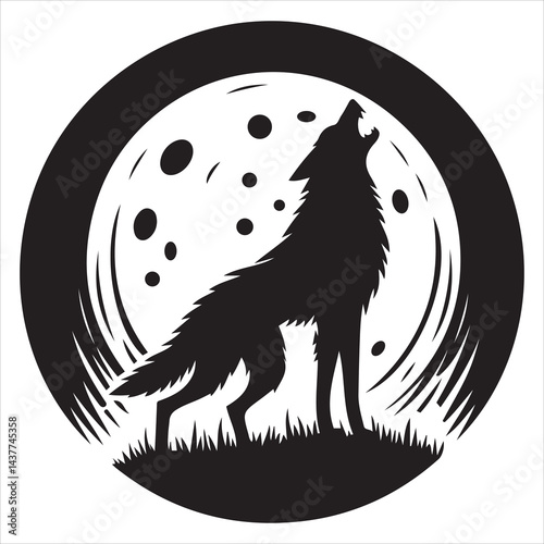 Halloween werewolf howling at moon silhouette, minimalist vector