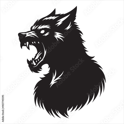 Halloween werewolf snarling silhouette, minimalist vector