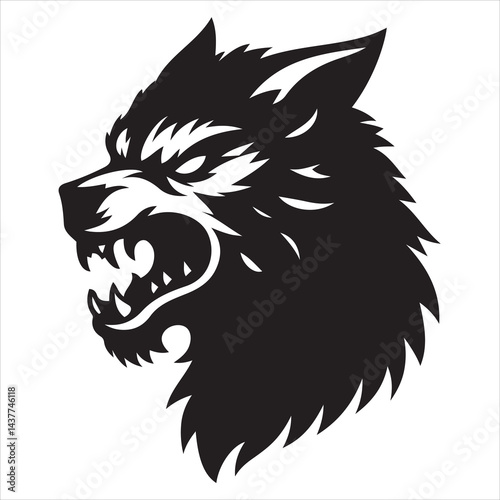 Halloween werewolf snarling silhouette, minimalist vector