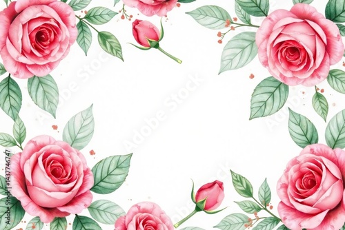 Delicate watercolor roses and leaves, repeating seamlessly , wallpaper, summer