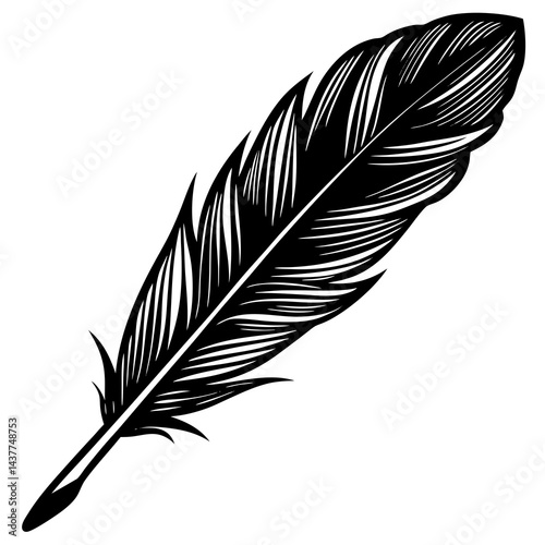 Vintage Feather quill pen with black ink stroke on a white background