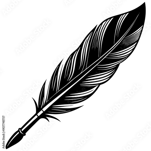 Vintage Feather quill pen with black ink stroke on a white background