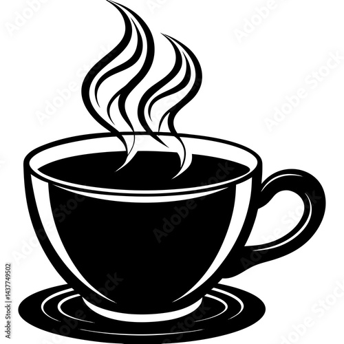 Steaming Coffee Cup Silhouette A Moment of Warmth on a white background