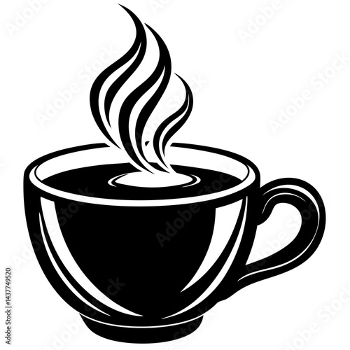 Steaming Coffee Cup Silhouette A Moment of Warmth on a white background