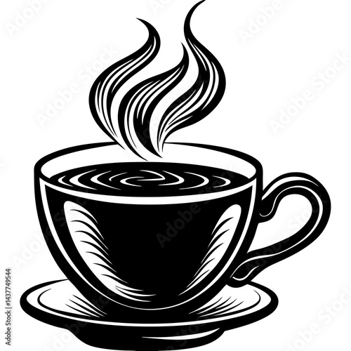 Steaming Coffee Cup Silhouette A Moment of Warmth on a white background