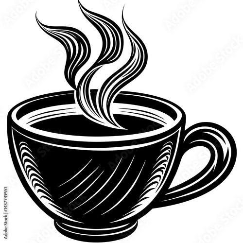 Steaming Coffee Cup Silhouette A Moment of Warmth on a white background