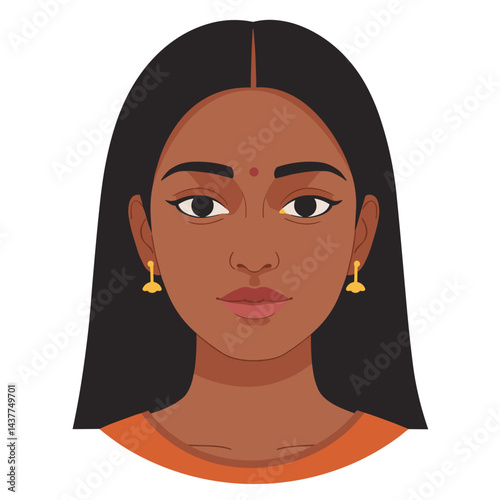 Young Indian woman with long hair and earrings