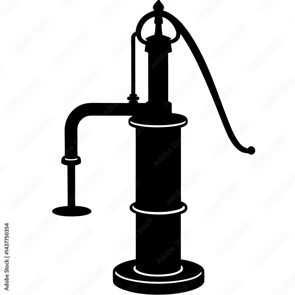 silhouette of a classic handpump tube well on a silhouette of a classic handpump tube well on a