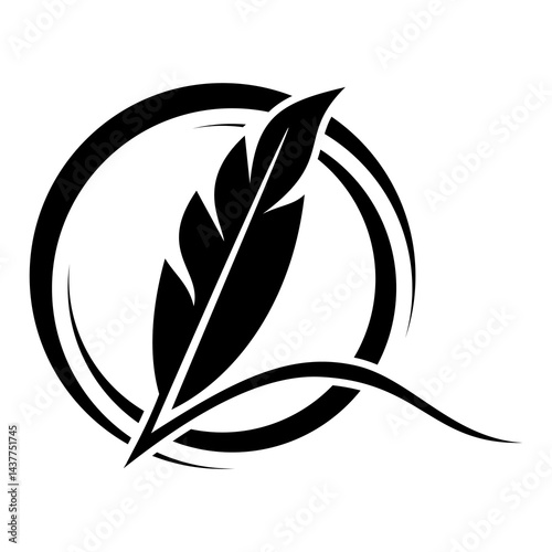Feather quill pen silhouette vector icon,minimalist and elegant design ideas,isolated on white background,can be for signature sign or symbol