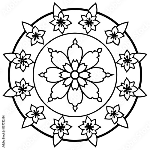 Sakura mandala with blooming cherry flowers