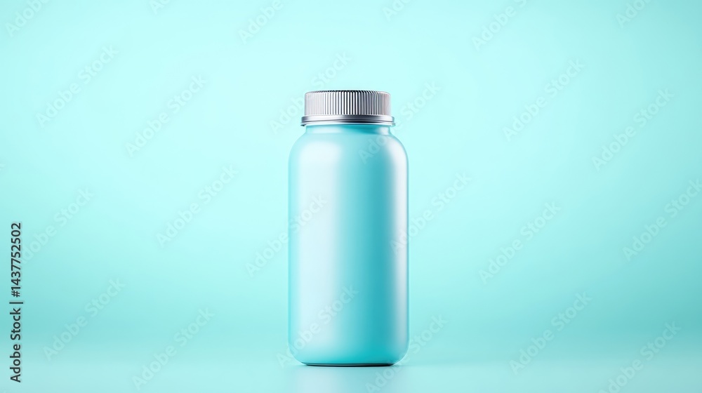 Light teal-colored bottle, simple design, modern aesthetic Light teal-colored bottle, simple design, modern aesthetic
