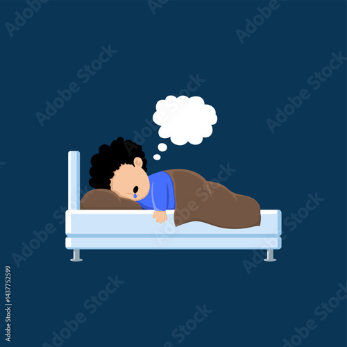 Peaceful Sleep of a Cartoon Person in Bed Dreaming in the Night