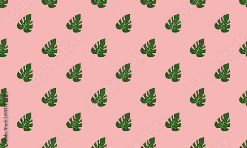 Monstera leaves seamless pattern on pastel pink 
